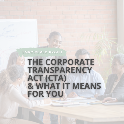 Background image of a company boardroom meeting with text overlay saying "The Corporate Transparency Act (CTA) & What it means for you"